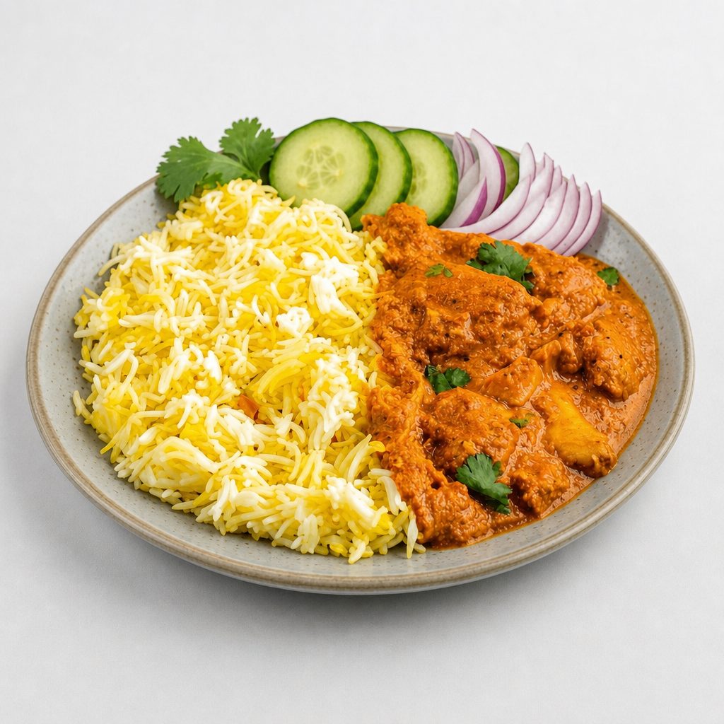 Butter Chicken with Jeera Rice.